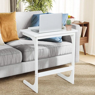 Costway C-shaped Bamboo Sofa Side Table Tilting Top TV Tray Table 7 Angles Adjustable