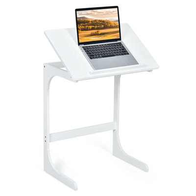 Costway C-shaped Bamboo Sofa Side Table Tilting Top TV Tray Table 7 Angles Adjustable