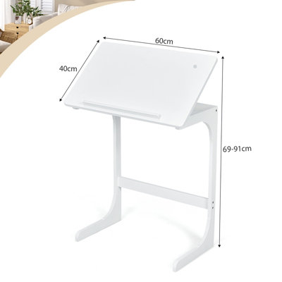 Costway C-shaped Bamboo Sofa Side Table Tilting Top TV Tray Table 7 Angles Adjustable
