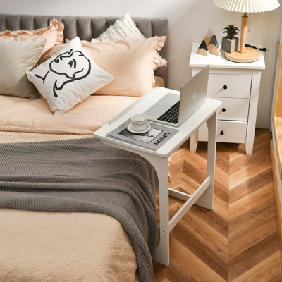 Costway C-shaped Bamboo Sofa Side Table Tilting Top TV Tray Table 7 Angles Adjustable