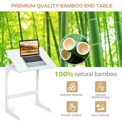 Costway C-shaped Bamboo Sofa Side Table Tilting Top TV Tray Table 7 Angles Adjustable