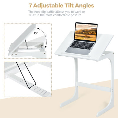 Costway C-shaped Bamboo Sofa Side Table Tilting Top TV Tray Table 7 Angles Adjustable