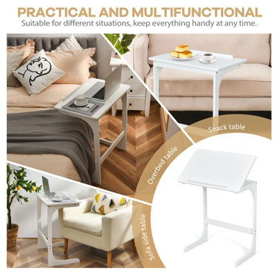 Costway C-shaped Bamboo Sofa Side Table Tilting Top TV Tray Table 7 Angles Adjustable