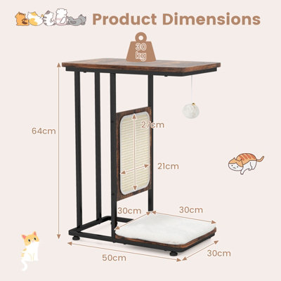 Costway C-Shaped Cat Side Table Modern Cat Tree & End Table w/ Removable Cushion