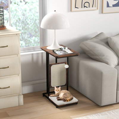 Costway C-Shaped Cat Side Table Modern Cat Tree & End Table w/ Removable Cushion