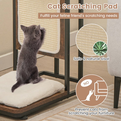 Costway C-Shaped Cat Side Table Modern Cat Tree & End Table w/ Removable Cushion
