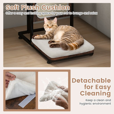 Costway C-Shaped Cat Side Table Modern Cat Tree & End Table w/ Removable Cushion