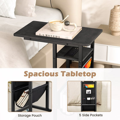 COSTWAY C-shaped Couch Side Table with Charging Station Rolling Bedside Table