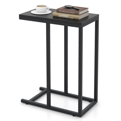 COSTWAY C-Shaped End Table for Couch and Bed 64 CM High Sofa Side Table-Black