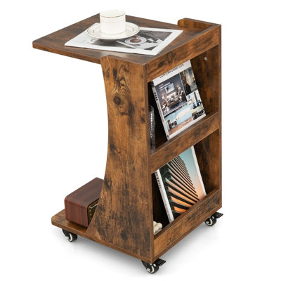 Costway C-Shaped End Table Mobile Sofa Side Table Snack Coffee Table w/ Swivel Casters