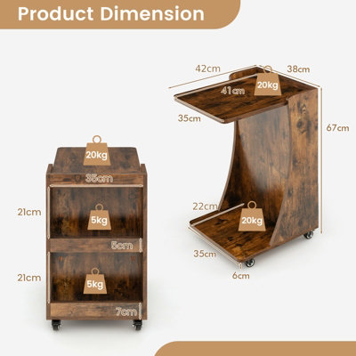 Costway C-Shaped End Table Mobile Sofa Side Table Snack Coffee Table w/ Swivel Casters