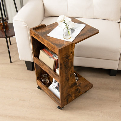 Costway C-Shaped End Table Mobile Sofa Side Table Snack Coffee Table w/ Swivel Casters