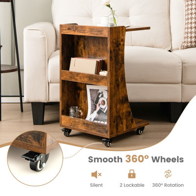 Costway C-Shaped End Table Mobile Sofa Side Table Snack Coffee Table w/ Swivel Casters