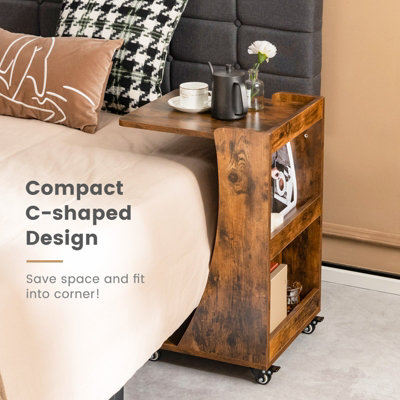 Costway C-Shaped End Table Mobile Sofa Side Table Snack Coffee Table w/ Swivel Casters