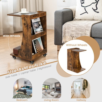 Costway C-Shaped End Table Mobile Sofa Side Table Snack Coffee Table w/ Swivel Casters
