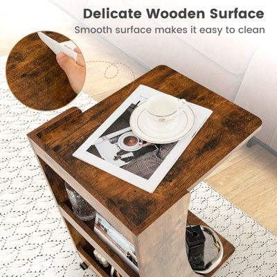 Costway C-Shaped End Table Mobile Sofa Side Table Snack Coffee Table w/ Swivel Casters