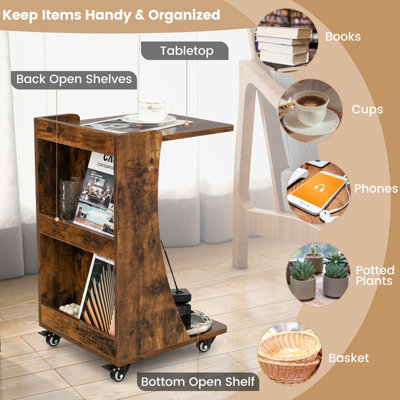 Costway C-Shaped End Table Mobile Sofa Side Table Snack Coffee Table w/ Swivel Casters