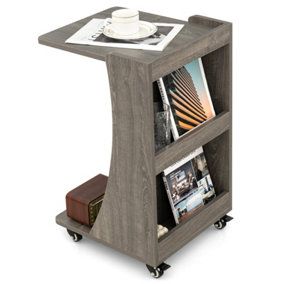 Costway C-Shaped End Table Mobile Sofa Side Table Snack Coffee Table w/ Swivel Casters