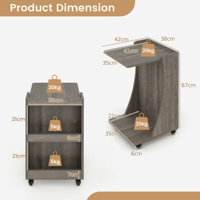 Costway C-Shaped End Table Mobile Sofa Side Table Snack Coffee Table w/ Swivel Casters