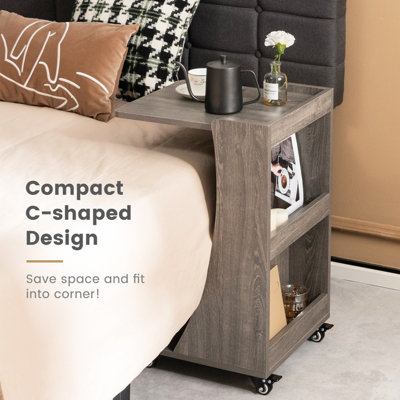 Costway C-Shaped End Table Mobile Sofa Side Table Snack Coffee Table w/ Swivel Casters