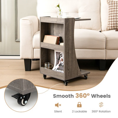 Costway C-Shaped End Table Mobile Sofa Side Table Snack Coffee Table w/ Swivel Casters