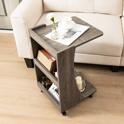 Costway C-Shaped End Table Mobile Sofa Side Table Snack Coffee Table w/ Swivel Casters