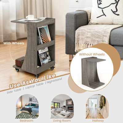Costway C-Shaped End Table Mobile Sofa Side Table Snack Coffee Table w/ Swivel Casters