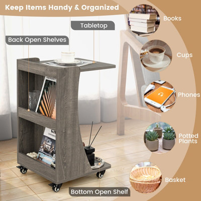 Costway C-Shaped End Table Mobile Sofa Side Table Snack Coffee Table w/ Swivel Casters