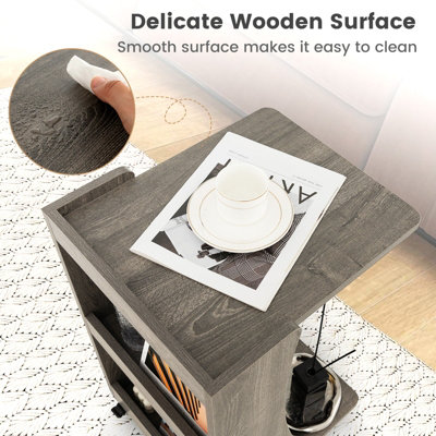 Costway C-Shaped End Table Mobile Sofa Side Table Snack Coffee Table w/ Swivel Casters