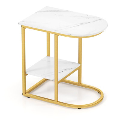 COSTWAY C-shaped End Table Modern Sofa Side Table with Storage Shelf-White