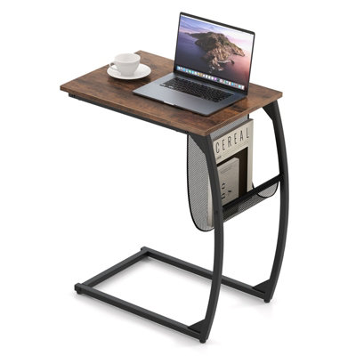 COSTWAY C-Shaped Side Table Metal Frame End Table with Mesh Storage Bag