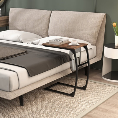 COSTWAY C-Shaped Side Table Metal Frame End Table with Mesh Storage Bag