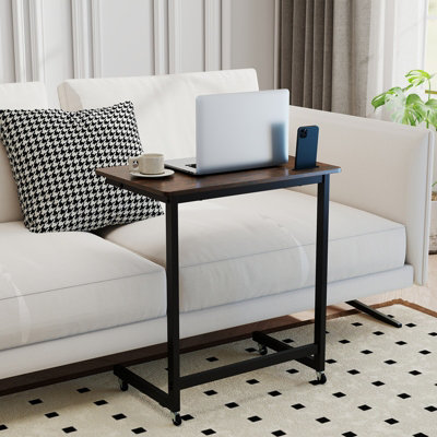 COSTWAY C-shaped Side Table with Wheels Mobile Bedside Table with Built ...
