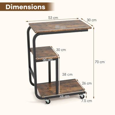 COSTWAY C-shaped Sofa Side Table with Lockable Casters Metal Frame