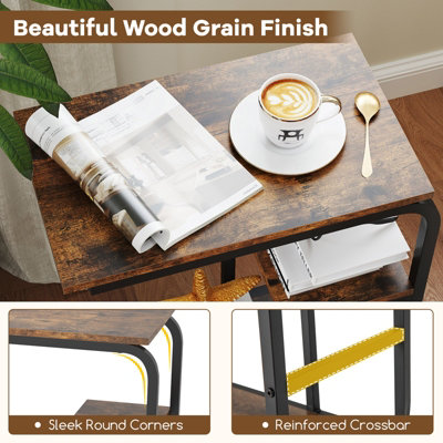 COSTWAY C-shaped Sofa Side Table with Lockable Casters Metal Frame