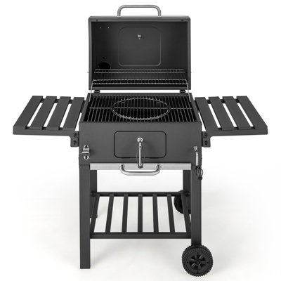 Costway Camping Charcoal Grill BBQ Smoker Combo w/2 Wheels & 2 Foldable Side Tables