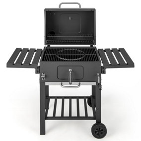 Costway Camping Charcoal Grill BBQ Smoker Combo w/2 Wheels & 2 Foldable Side Tables