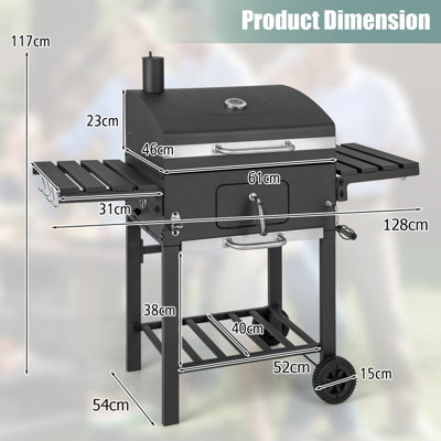 Costway Camping Charcoal Grill BBQ Smoker Combo w/2 Wheels & 2 Foldable Side Tables