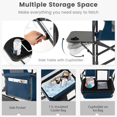 Costway Camping Directors Chair Portable Folding Camp Chair with Side Table & Cooler Bag - 5