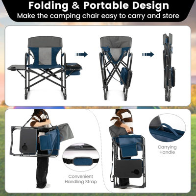 Costway Camping Directors Chair Portable Folding Camp Chair with Side Table & Cooler Bag - 7