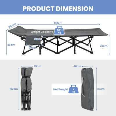 Costway Camping Tent Cot Folding Sleeping Cot Bed w/ Headrest for Adults Supports 180kg