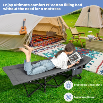 Costway Camping Tent Cot Folding Sleeping Cot Bed w/ Headrest for Adults Supports 180kg