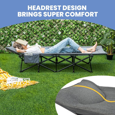 Costway Camping Tent Cot Folding Sleeping Cot Bed w/ Headrest for Adults Supports 180kg