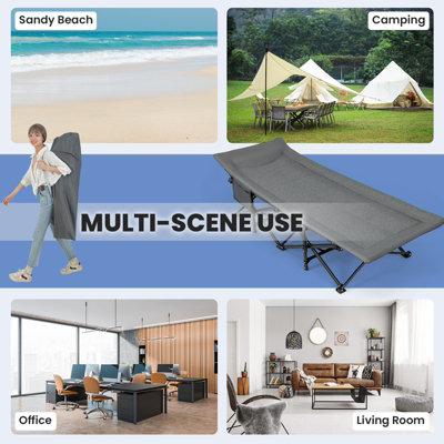 Costway Camping Tent Cot Folding Sleeping Cot Bed w/ Headrest for Adults Supports 180kg