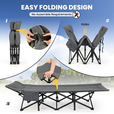 Costway Camping Tent Cot Folding Sleeping Cot Bed w/ Headrest for Adults Supports 180kg