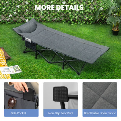 Costway Camping Tent Cot Folding Sleeping Cot Bed w/ Headrest for Adults Supports 180kg
