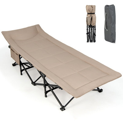 Costway Camping Tent Cot Folding Sleeping Cot Bed w/ Headrest for Adults Supports 180kg