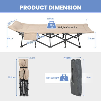 Costway Camping Tent Cot Folding Sleeping Cot Bed w/ Headrest for Adults Supports 180kg