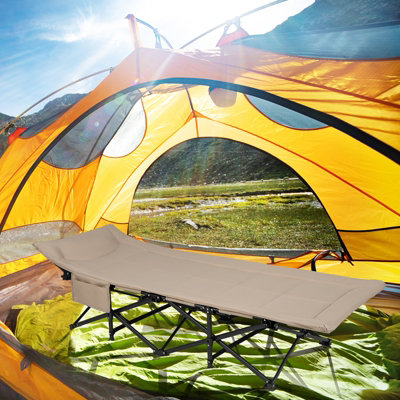 Costway Camping Tent Cot Folding Sleeping Cot Bed w/ Headrest for Adults Supports 180kg