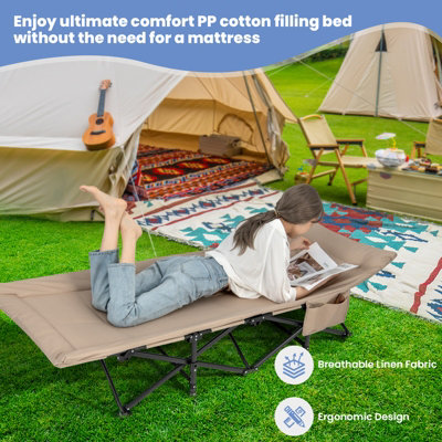 Costway Camping Tent Cot Folding Sleeping Cot Bed w/ Headrest for Adults Supports 180kg